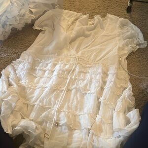 Free People White Ruffled Boho Short Sleeve Dress